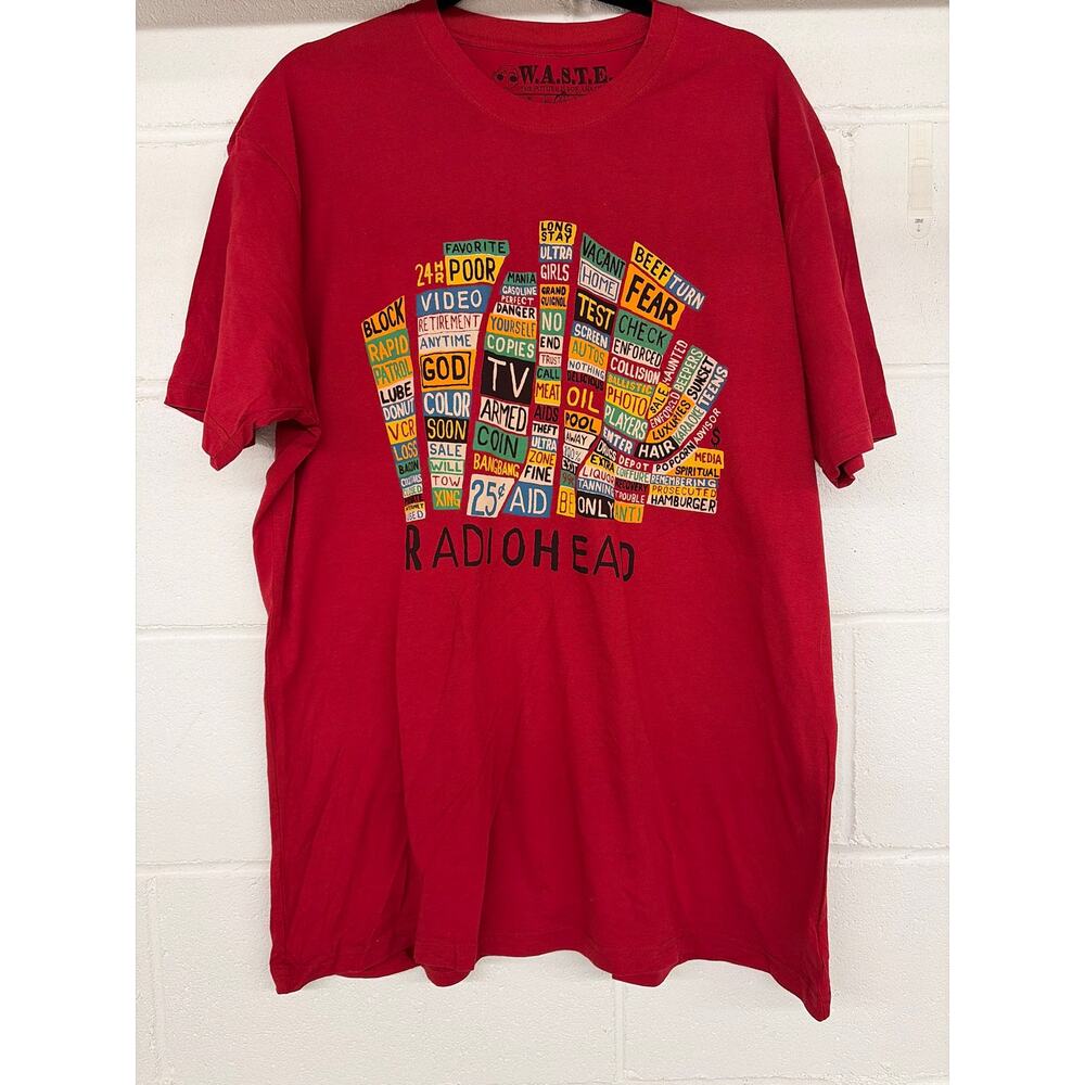 new Xl Radiohead band music WASTE W.A.S.T.E Tour band merch red licesnce plates
